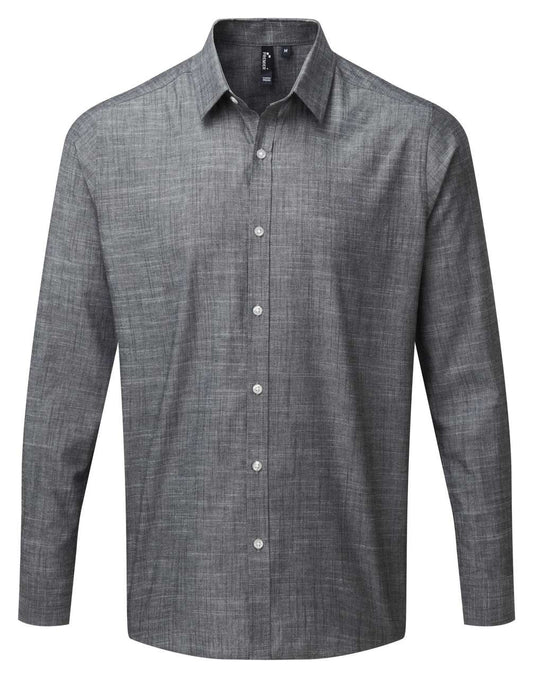 MEN'S COTTON SLUB CHAMBRAY LONG SLEEVE SHIRT - Grey - Main