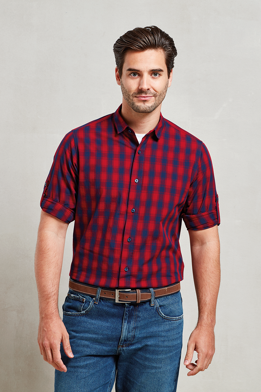 'MULLIGAN' CHECK - MEN'S LONG SLEEVE COTTON SHIRT - Steel/Black - Model
