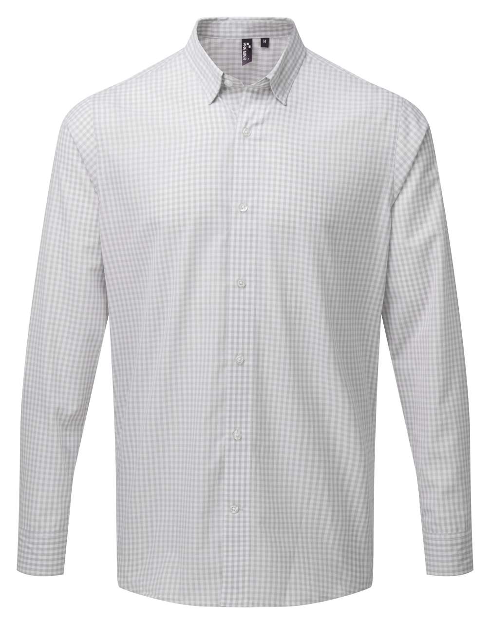 'MAXTON' CHECK MEN'S LONG SLEEVE SHIRT - Silver/White - colorimageurl