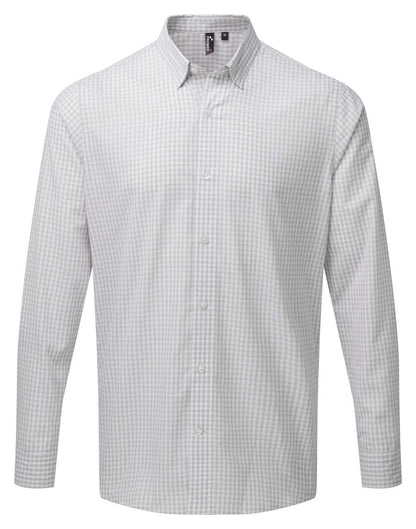 'MAXTON' CHECK MEN'S LONG SLEEVE SHIRT - Silver/White - colorimageurl