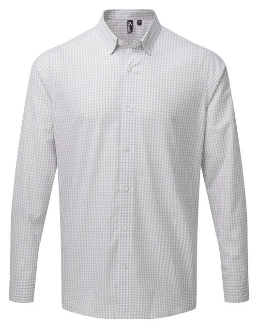 'MAXTON' CHECK MEN'S LONG SLEEVE SHIRT - Silver/White - colorimageurl