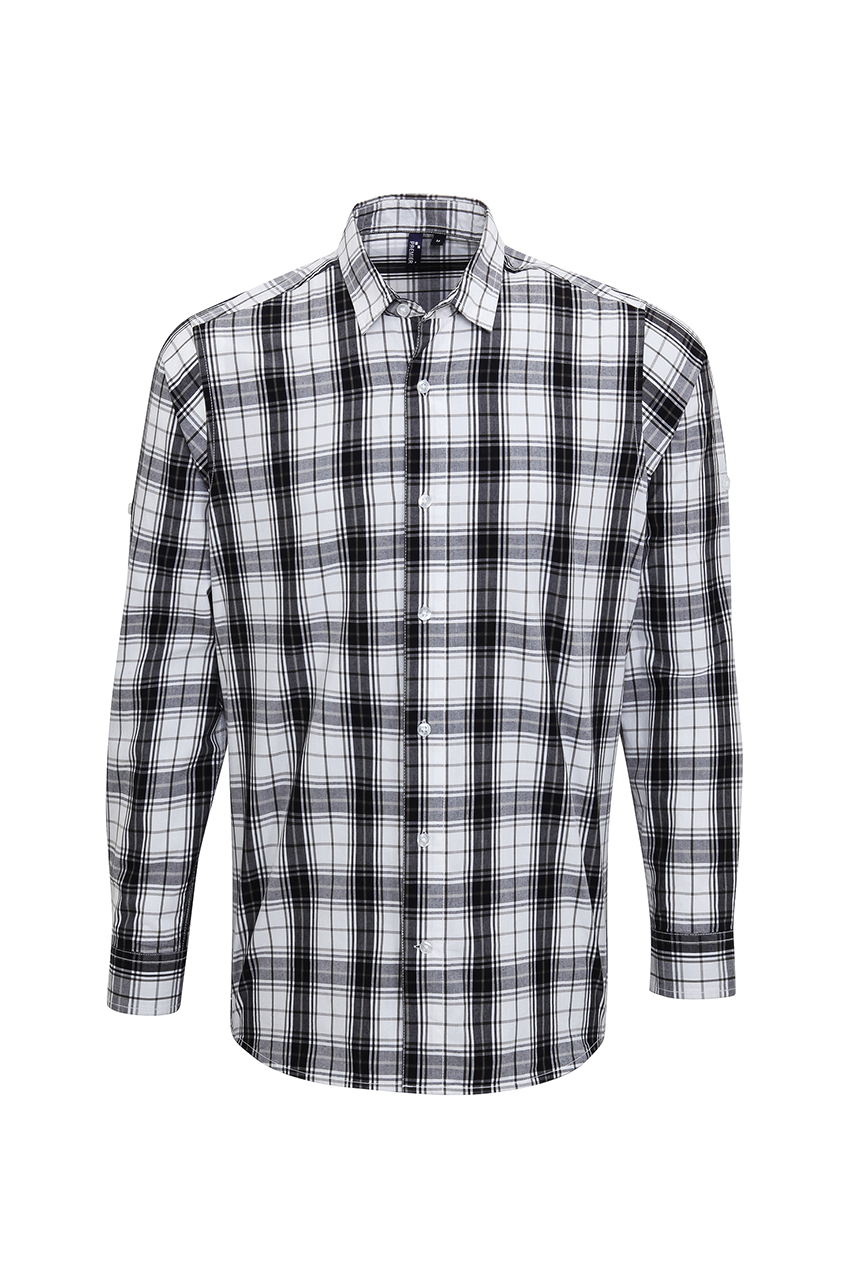 'GINMILL' CHECK - MEN'S LONG SLEEVE COTTON SHIRT - Black/White - Model