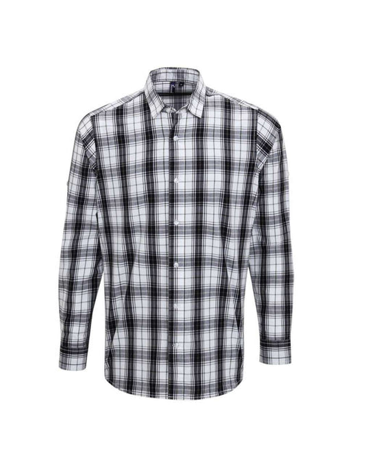 'GINMILL' CHECK - MEN'S LONG SLEEVE COTTON SHIRT - Black/White - Main