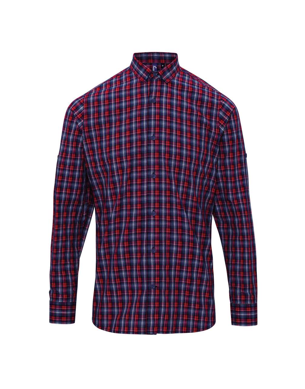 'SIDEHILL' CHECK - MEN'S LONG SLEEVE COTTON SHIRT - Navy/Red - Model