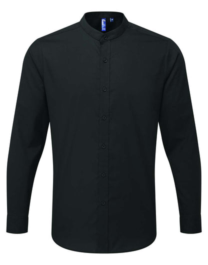 BANDED COLLAR 'GRANDAD' LONG SLEEVE SHIRT - Black - colorimageurl
