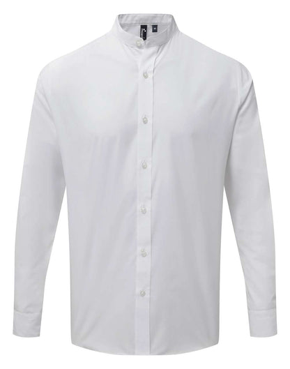 BANDED COLLAR 'GRANDAD' LONG SLEEVE SHIRT - White - colorimageurl