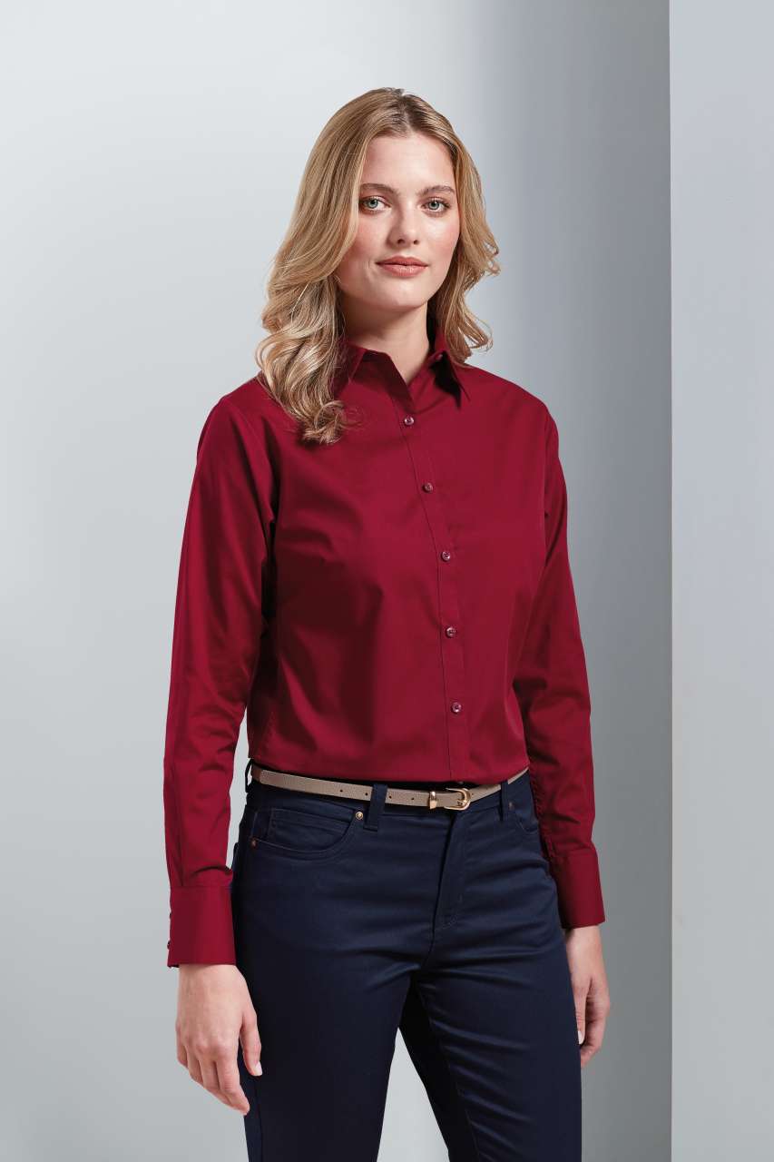 WOMEN'S LONG SLEEVE POPLIN BLOUSE - Dark Grey - Additional