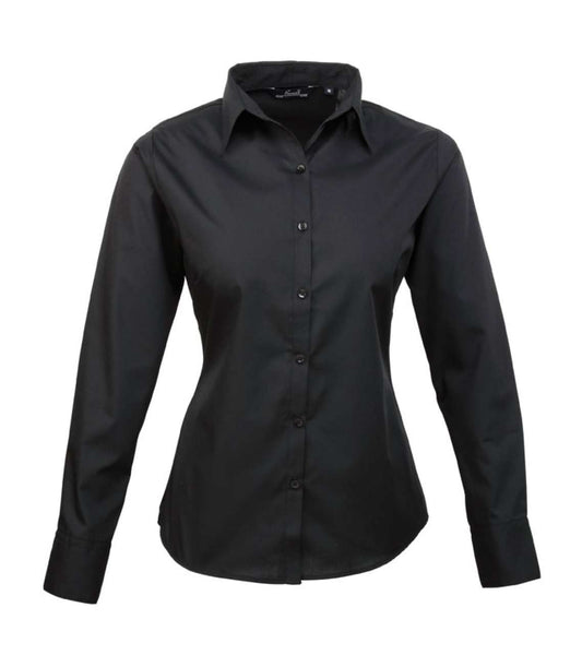 WOMEN'S LONG SLEEVE POPLIN BLOUSE - Black - Main