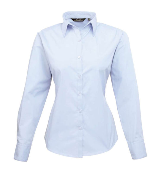 WOMEN'S LONG SLEEVE POPLIN BLOUSE - Light Blue - Main
