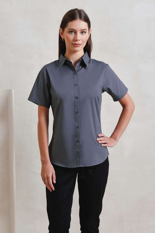 WOMEN'S SHORT SLEEVE POPLIN BLOUSE