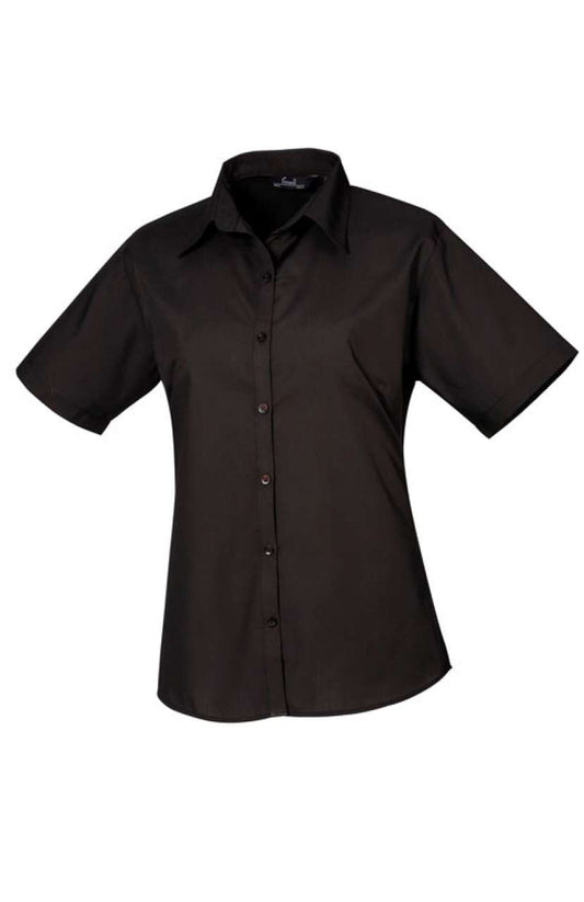 WOMEN'S SHORT SLEEVE POPLIN BLOUSE - Black - Main