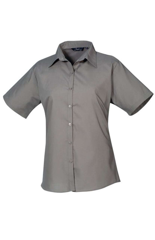 WOMEN'S SHORT SLEEVE POPLIN BLOUSE - Dark Grey - Main