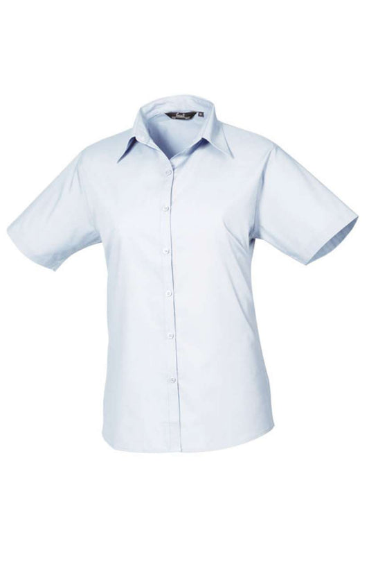 WOMEN'S SHORT SLEEVE POPLIN BLOUSE - Light Blue - Main