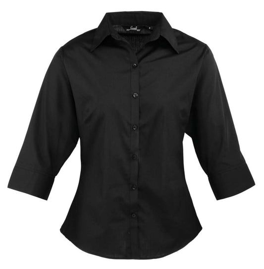 WOMEN'S POPLIN 3/4 SLEEVE BLOUSE - Black - Main