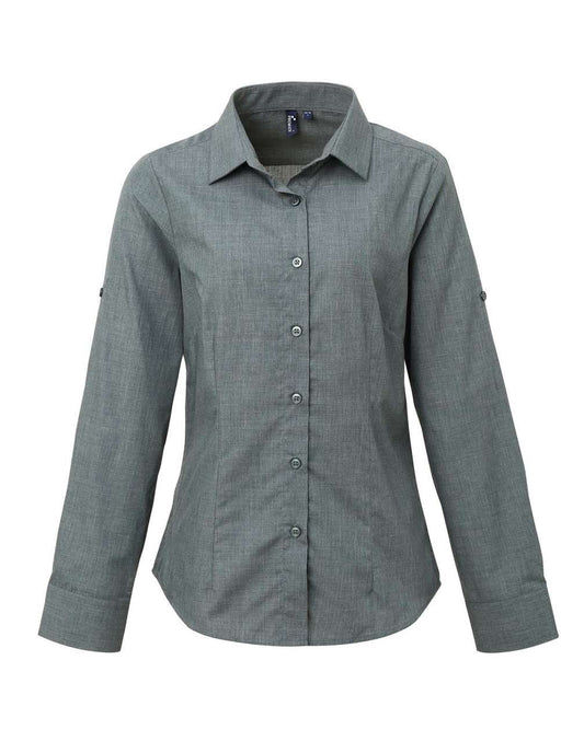 WOMEN'S CROSS-DYE ROLL SLEEVE POPLIN BAR SHIRT - Grey Denim - Main