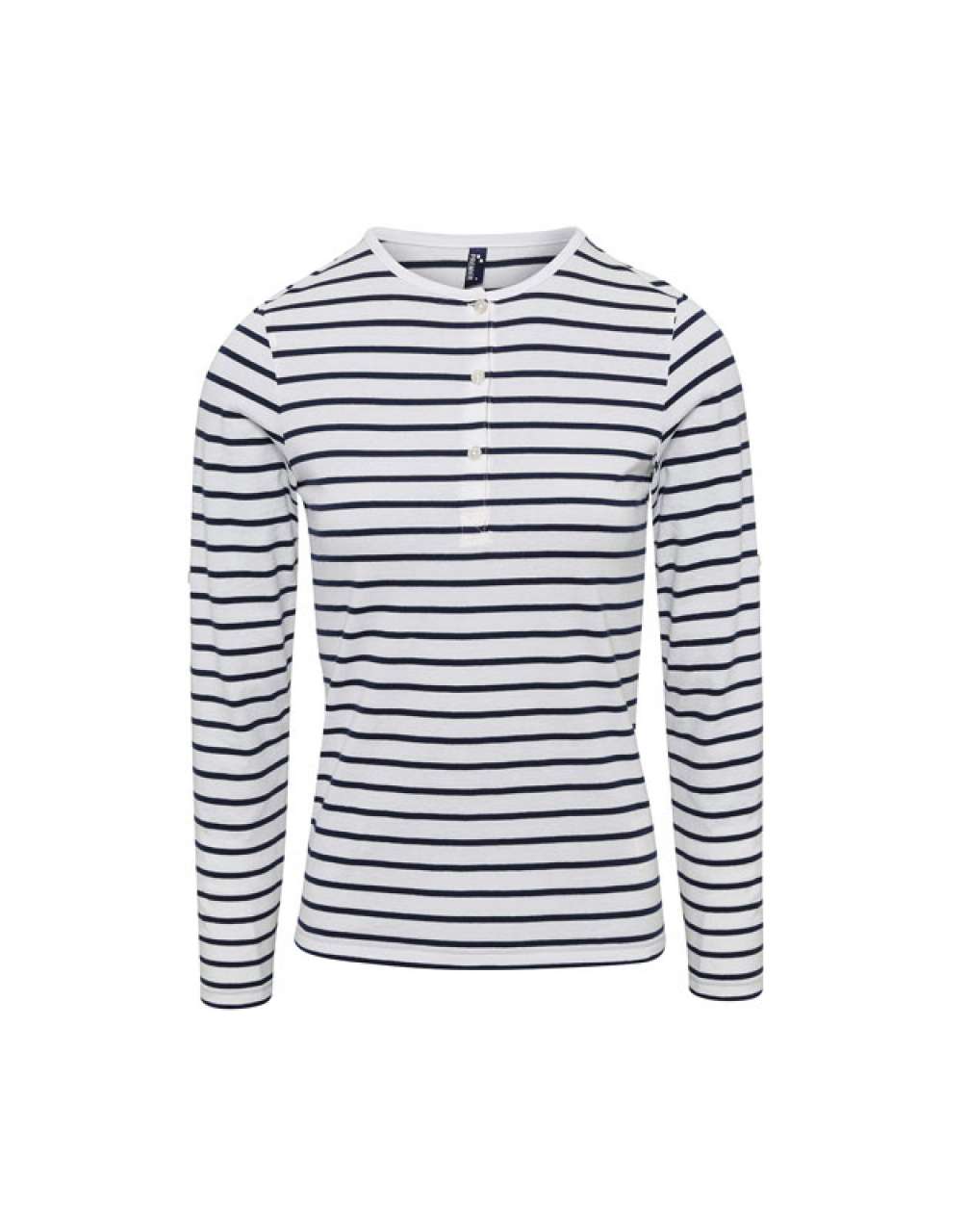 WOMEN'S LONG JOHN ROLL SLEEVE TEE - White/Navy - Additional