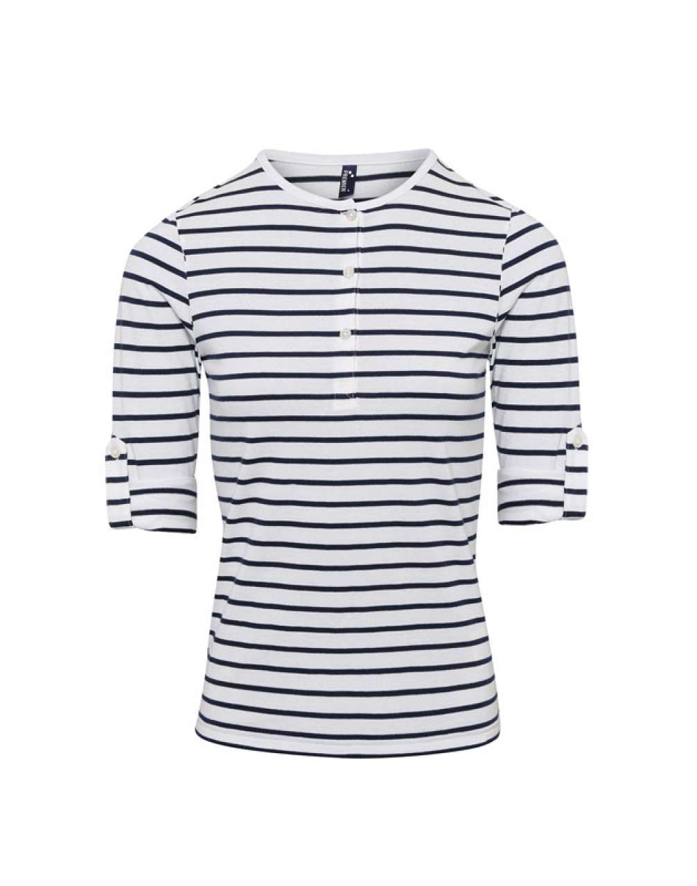 WOMEN'S LONG JOHN ROLL SLEEVE TEE - White/Navy - Additional