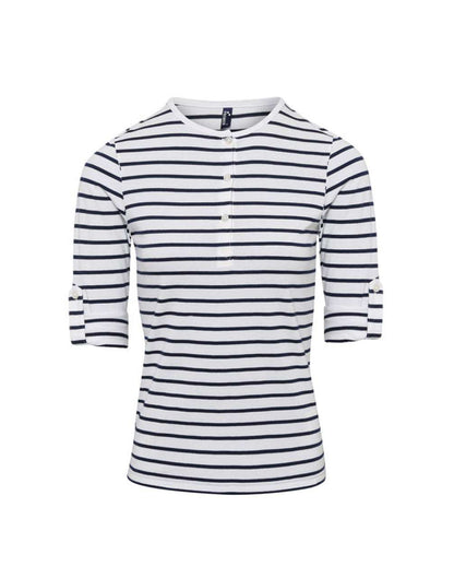 WOMEN'S LONG JOHN ROLL SLEEVE TEE - White/Navy - Additional