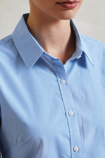WOMEN'S LONG SLEEVE GINGHAM MICROCHECK SHIRT - Navy/White - Additional