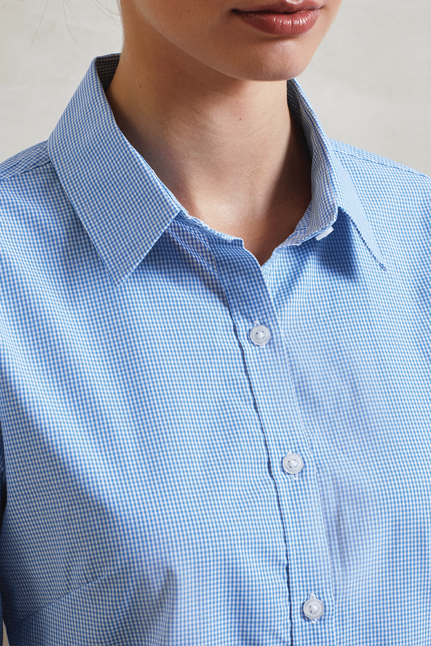 WOMEN'S LONG SLEEVE GINGHAM MICROCHECK SHIRT - Black/White - Additional