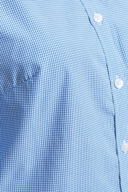WOMEN'S LONG SLEEVE GINGHAM MICROCHECK SHIRT - Navy/White - Additional