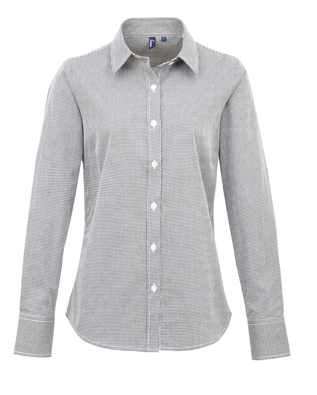 WOMEN'S LONG SLEEVE GINGHAM MICROCHECK SHIRT - Black/White - Main