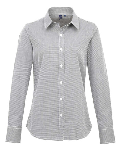 WOMEN'S LONG SLEEVE GINGHAM MICROCHECK SHIRT - Black/White - Main