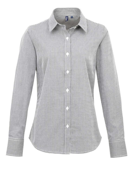 WOMEN'S LONG SLEEVE GINGHAM MICROCHECK SHIRT - Black/White - Main