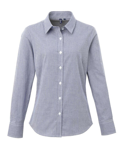 WOMEN'S LONG SLEEVE GINGHAM MICROCHECK SHIRT - Navy/White - Main