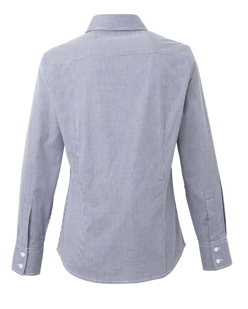 WOMEN'S LONG SLEEVE GINGHAM MICROCHECK SHIRT - Navy/White - Additional