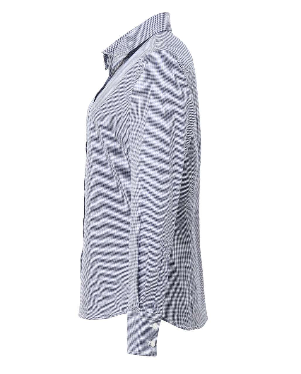 WOMEN'S LONG SLEEVE GINGHAM MICROCHECK SHIRT - Navy/White - Additional