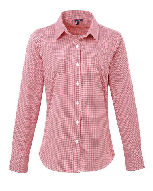 WOMEN'S LONG SLEEVE GINGHAM MICROCHECK SHIRT - Red/White - Main