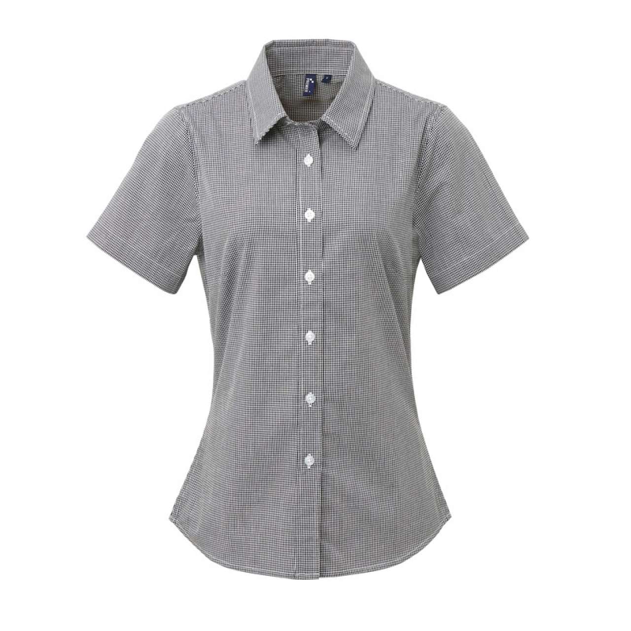 WOMEN'S SHORT SLEEVE GINGHAM MICROCHECK SHIRT - Black/White - Main