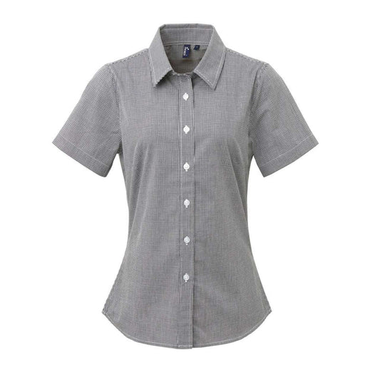 WOMEN'S SHORT SLEEVE GINGHAM MICROCHECK SHIRT - Black/White - Main