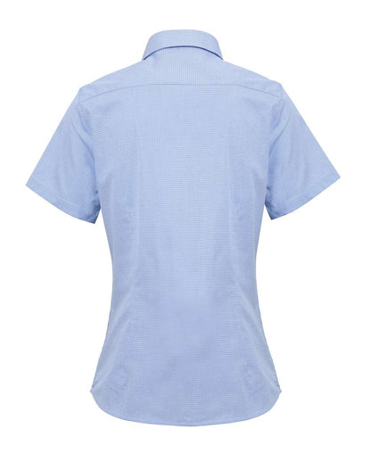 WOMEN'S SHORT SLEEVE GINGHAM MICROCHECK SHIRT - Light Blue/White - Additional