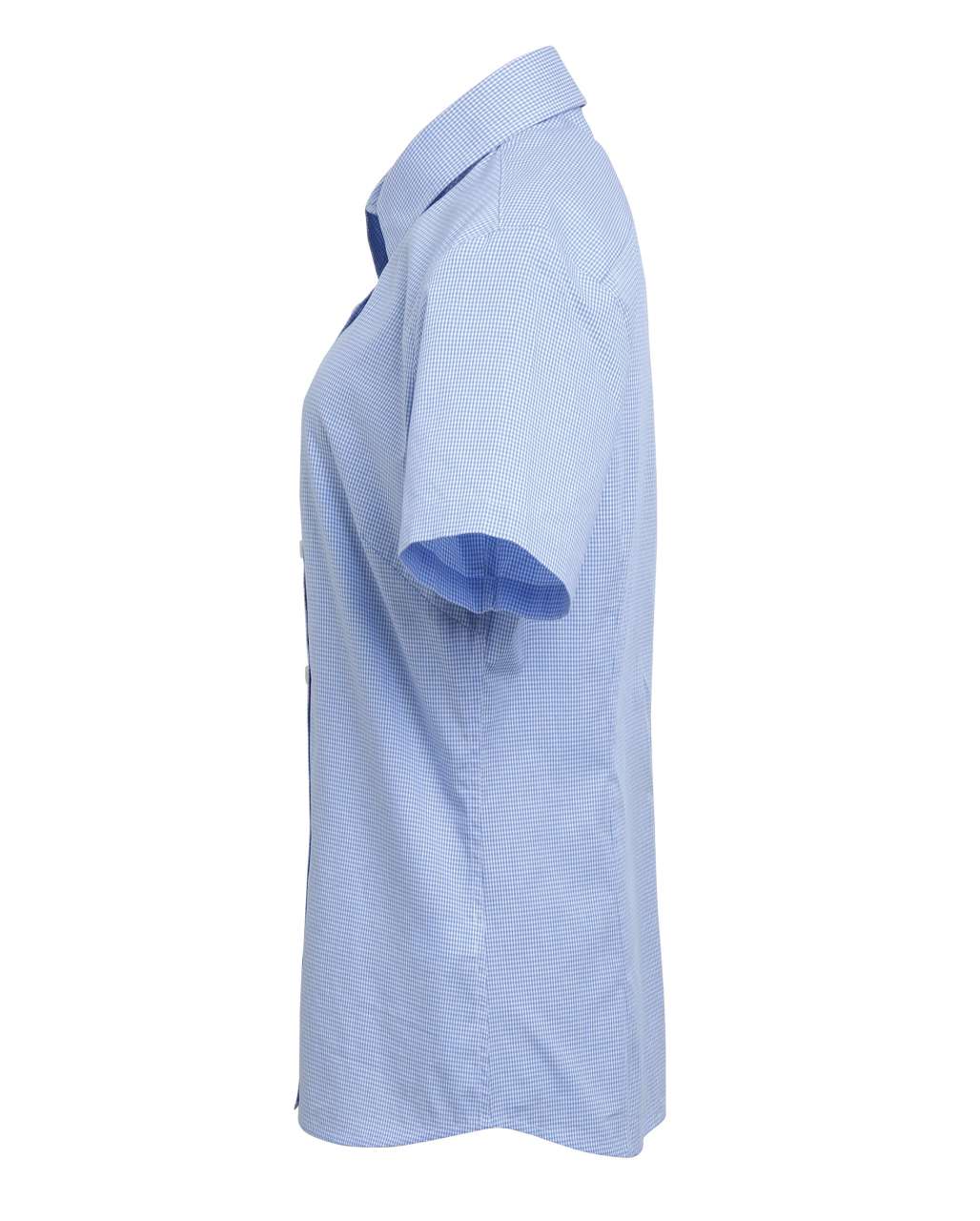 WOMEN'S SHORT SLEEVE GINGHAM MICROCHECK SHIRT - Light Blue/White - Additional
