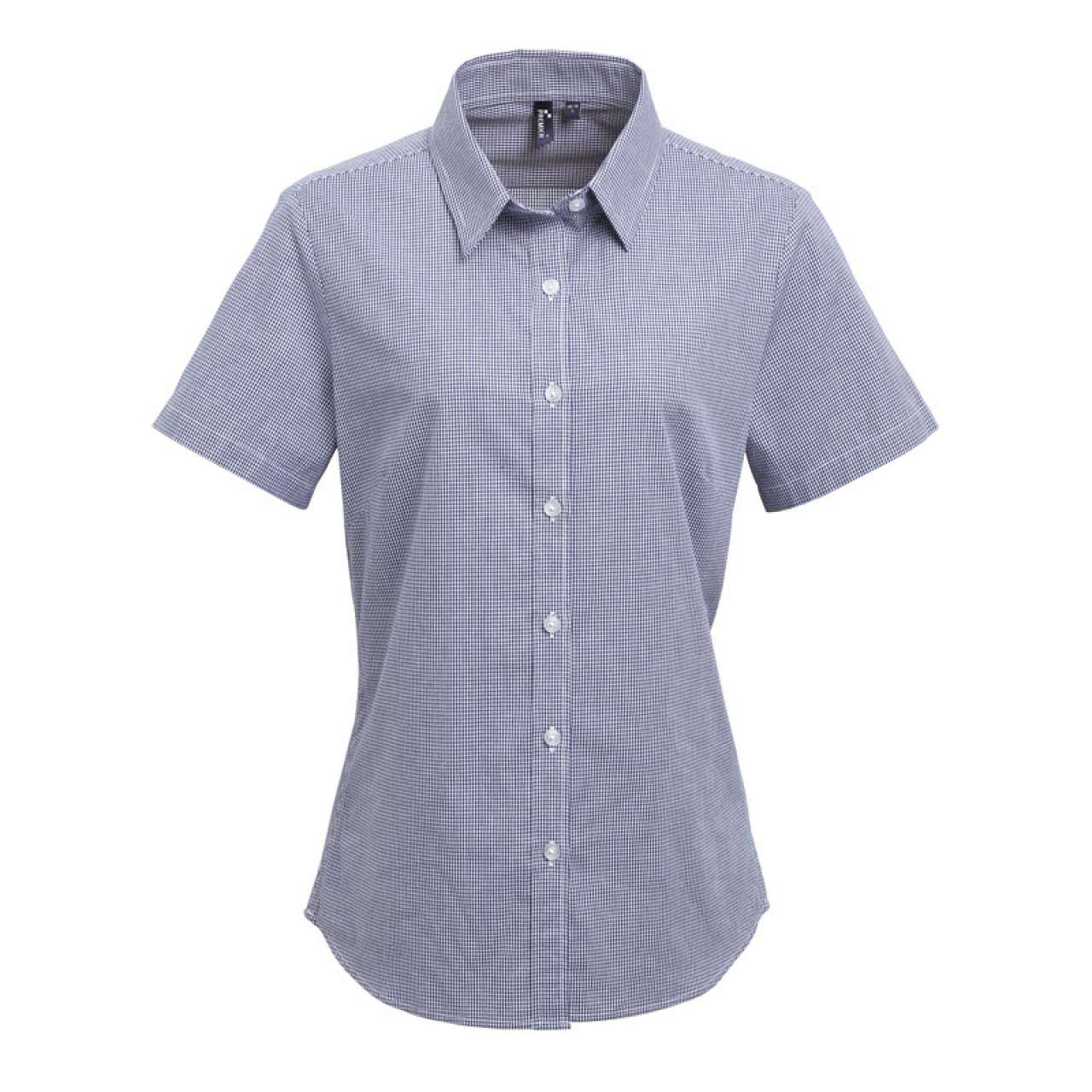 WOMEN'S SHORT SLEEVE GINGHAM MICROCHECK SHIRT - Navy/White - Main
