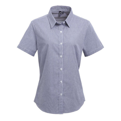 WOMEN'S SHORT SLEEVE GINGHAM MICROCHECK SHIRT - Navy/White - Main