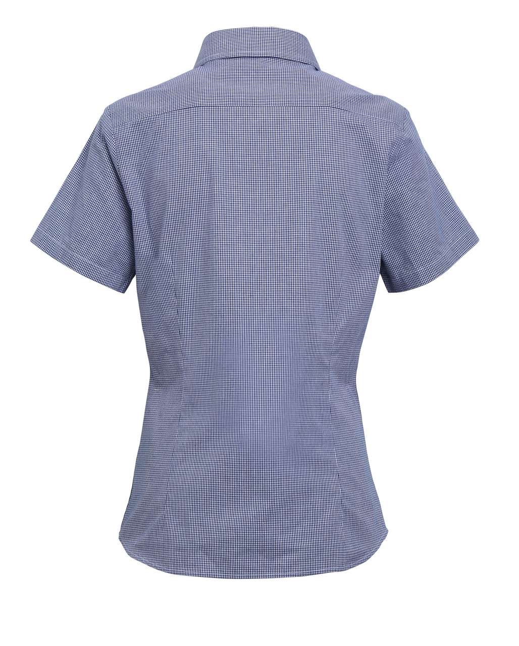 WOMEN'S SHORT SLEEVE GINGHAM MICROCHECK SHIRT - Navy/White - Additional