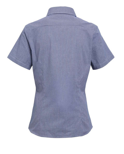 WOMEN'S SHORT SLEEVE GINGHAM MICROCHECK SHIRT - Navy/White - Additional