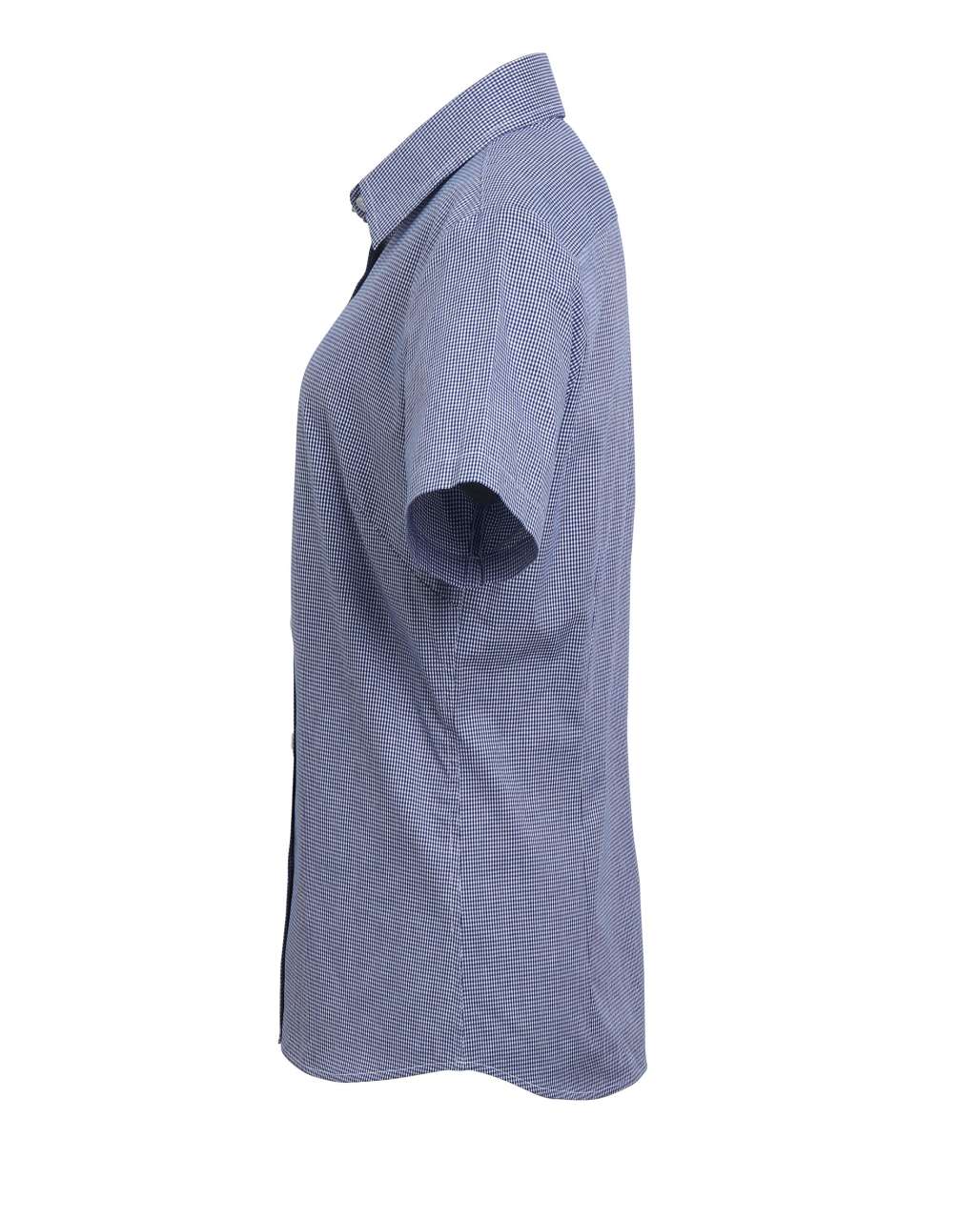 WOMEN'S SHORT SLEEVE GINGHAM MICROCHECK SHIRT - Navy/White - Additional