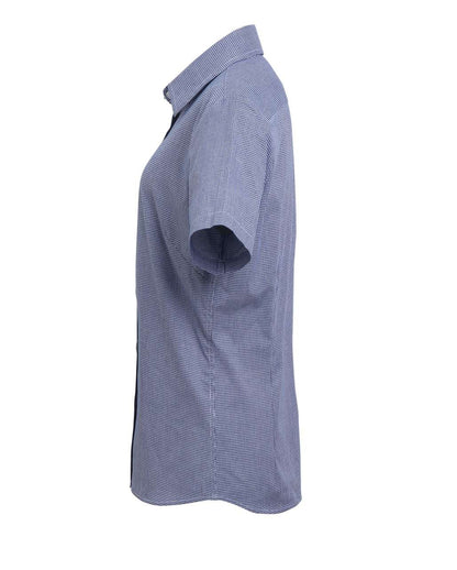 WOMEN'S SHORT SLEEVE GINGHAM MICROCHECK SHIRT - Navy/White - Additional