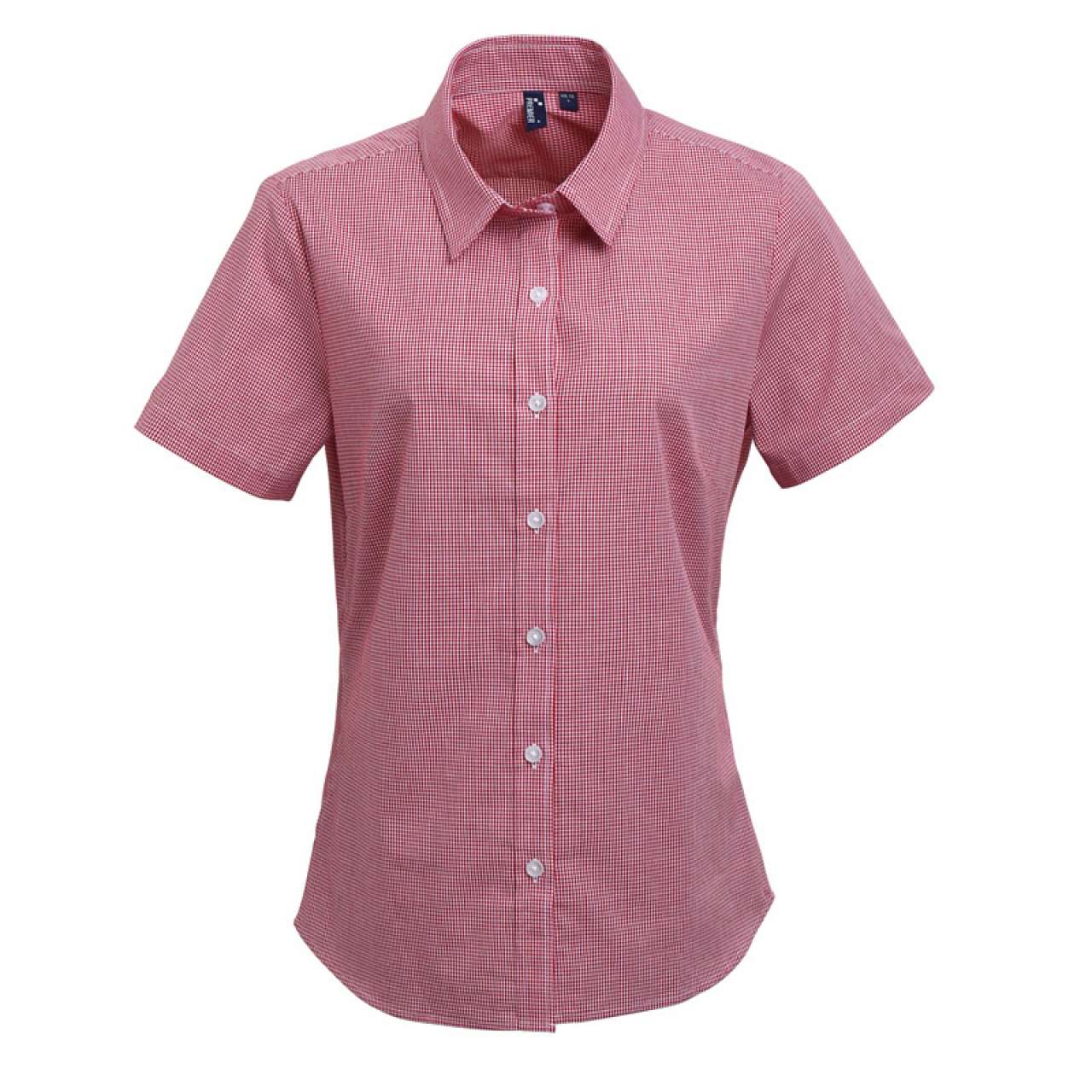 WOMEN'S SHORT SLEEVE GINGHAM MICROCHECK SHIRT - Red/White - Main