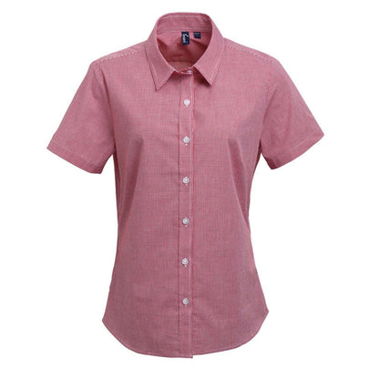 WOMEN'S SHORT SLEEVE GINGHAM MICROCHECK SHIRT - Red/White - Main