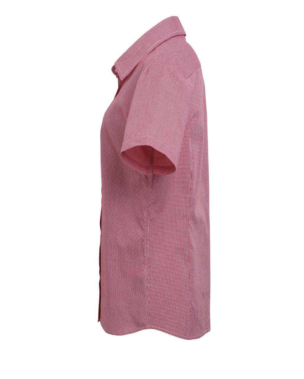 WOMEN'S SHORT SLEEVE GINGHAM MICROCHECK SHIRT - Red/White - Additional