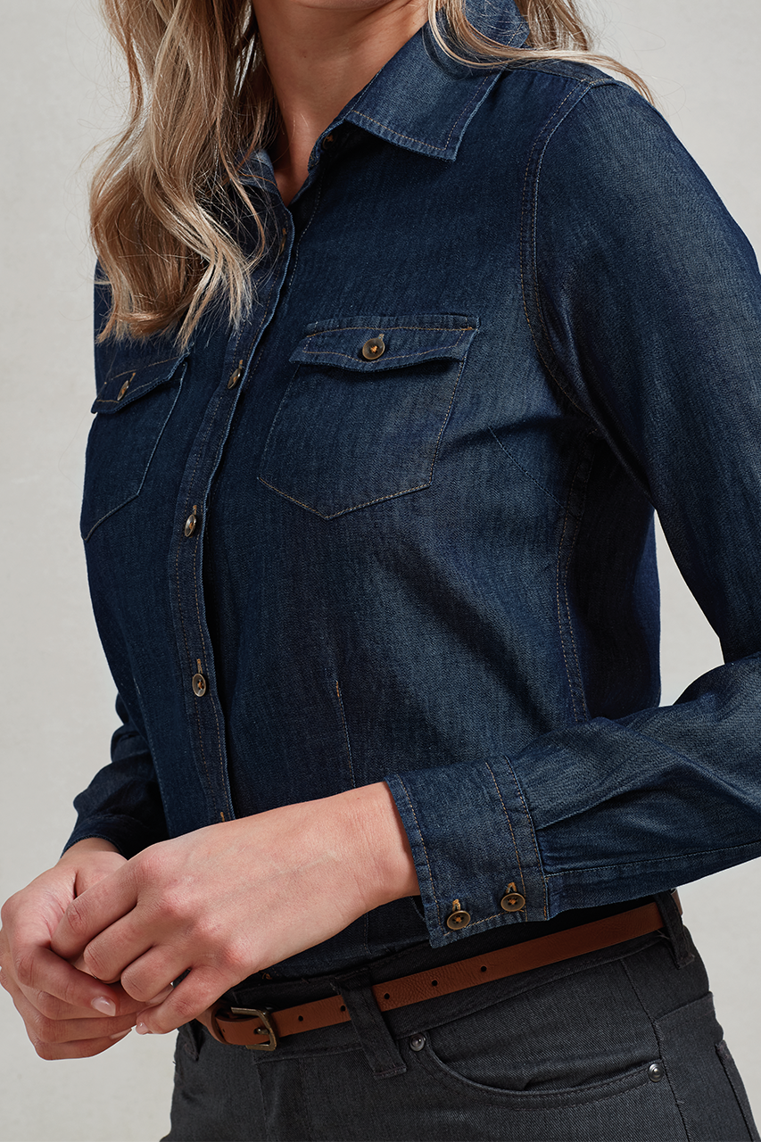WOMEN'S JEANS STITCH DENIM SHIRT - Indigo Denim - Additional