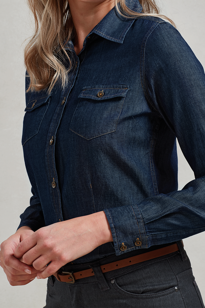 WOMEN'S JEANS STITCH DENIM SHIRT - Indigo Denim - Additional
