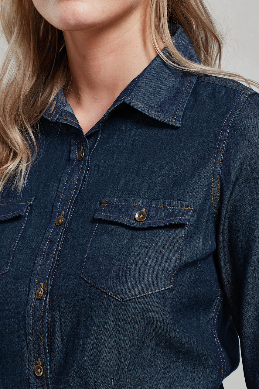 WOMEN'S JEANS STITCH DENIM SHIRT - Indigo Denim - Additional