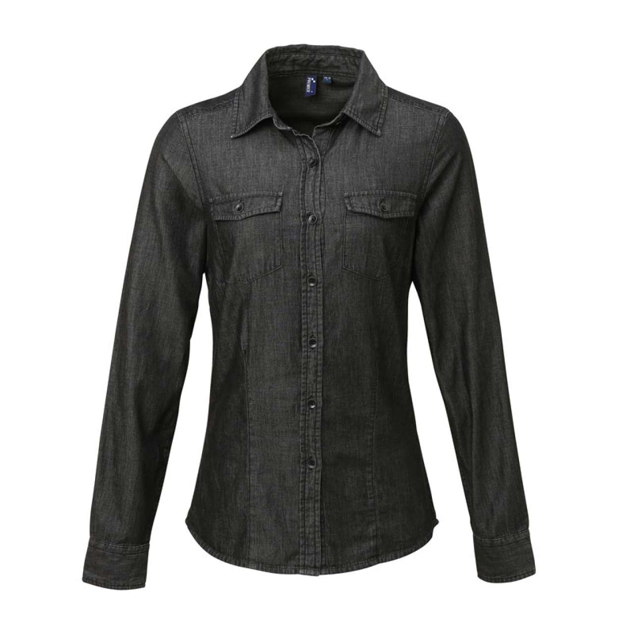 WOMEN'S JEANS STITCH DENIM SHIRT - Black Denim - Main