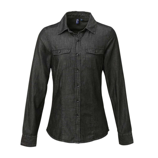WOMEN'S JEANS STITCH DENIM SHIRT - Black Denim - Main